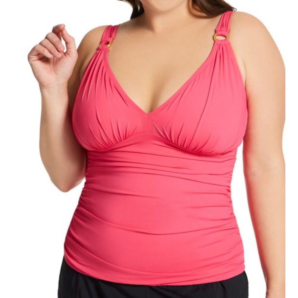 NWT Bleu By Rod Beattie Women's Over-The-Shoulder Tankini Top Rose Red 10
